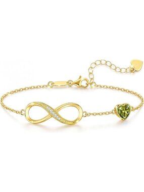 14K Gold Plated Birthstone Infinity Bracelet - Elegant Jewelry Gift for Her